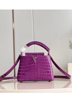 Louis Vuitton Capucines Mini Tote Shoulder Bag Purple Crocodile Embossed Leather M48865
