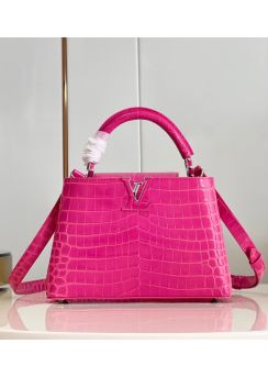 Louis Vuitton Capucines BB Tote Shoulder Bag Pink Crocodile Embossed Leather M48865