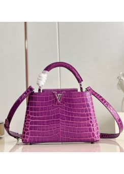 Louis Vuitton Capucines BB Tote Shoulder Bag Purple Crocodile Embossed Leather M48865 