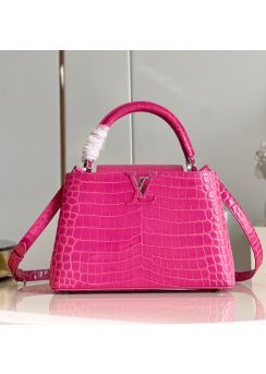 Louis Vuitton Capucines PM Tote Shoulder Bag Pink Crocodile Embossed Leather M4886