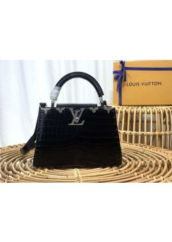 Louis Vuitton Capucines BB Top Handle Shoulder Black Crocodile Embossed Leather Bag M56669