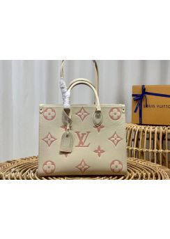 Louis Vuitton Onthego MM Shopping Tote Bag Creme Beige Monogram Embossed Leather m21575
