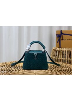 Louis Vuitton Capucines Mini Tote Shoulder Bag Blue Ostrich Embossed Leather M94227