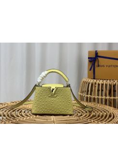 Louis Vuitton Capucines Mini Tote Shoulder Bag Yellow Ostrich Embossed Leather M94227