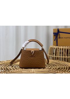 Louis Vuitton Capucines Mini Tote Shoulder Bag Brown Ostrich Embossed Leather M94227