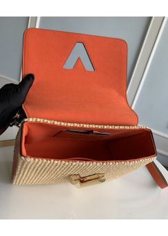 Louis Vuitton Twist MM Shoulder Bag with Natural Raffia and Orange Leather M57648