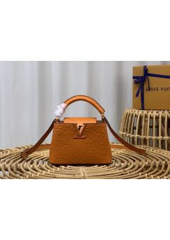 Louis Vuitton Capucines Mini Tote Shoulder Bag Orange Ostrich Embossed Leather M94227