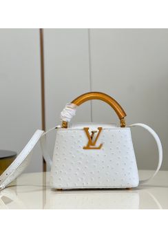 Louis Vuitton Capucines Mini Tote Shoulder Bag White Ostrich Embossed Leather M93483