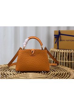 Louis Vuitton Capucines BB Tote Shoulder Bag Orange Ostrich Embossed Leather N93419