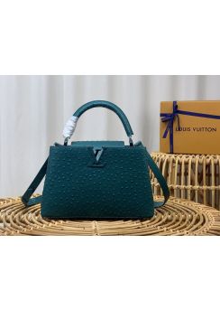 Louis Vuitton Capucines PM Tote Shoulder Bag Blue Ostrich Embossed Leather N93419