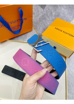 Louis Vuitton LV Initials Taurillon Illusion 40MM Reversible Blue Purple Leather Belt 