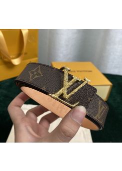 Louis Vuitton LV Initiales Reversible Leather Belt Brown Monogram Canvas