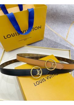 Louis Vuitton LV Eclipse Reversible Belt Circular LV Initials Buckle Brown Leather and Monogram Canvas 20MM 