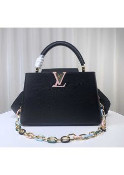 Louis Vuitton Capucines PM Black Leather Chain Bag M21652
