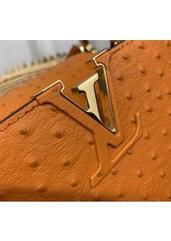 Louis Vuitton Capucines PM Tote Shoulder Bag Orange Ostrich Embossed Leather N93419 