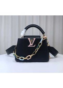 Louis Vuitton Capucines Mini Black Bag Leather Chain M21798 