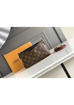 Louis Vuitton Pallas Clutch Shoulder Crossbody Bag Monogram Canvas and Black Leather M44037