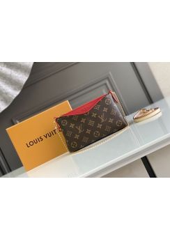 Louis Vuitton Pallas Clutch Shoulder Crossbody Bag Monogram Canvas and Red Leather M44037