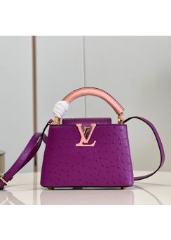 Louis Vuitton Capucines Mini Tote Shoulder Bag Purple Ostrich Embossed Leather M93483