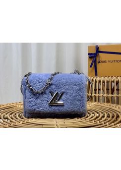 Louis Vuitton Twist MM Chain Shoulder Bag Blue Shearling M21040
