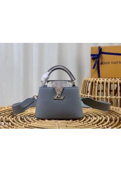 Louis Vuitton Capucines Mini Top Handle Shoulder Bag with Python Flap Blue Leather m21166