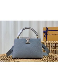 Louis Vuitton Capucines PM Top Handle Shoulder Bag with Python Flap Blue Leather m21166