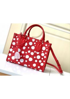 Louis Vuitton Onthego PM Tote Bag with Dots Printed Red Calfskin Leather M46412