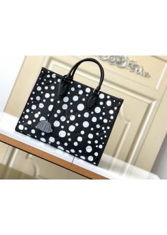 Louis Vuitton Onthego PM Tote Bag with Dots Printed Black Calfskin Leather M46412