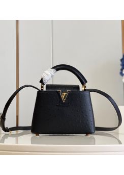 Louis Vuitton Capucines Mini Tote Shoulder Bag Black Ostrich Embossed Leather M93483