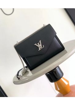 Louis Vuitton Mylockme Chain Shoulder Bag Black Calf Leather M51418