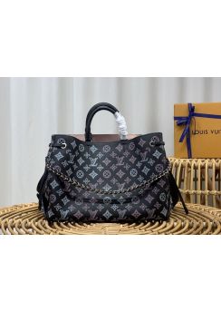 Louis Vuitton Bella Tote Shoulder Top Handle Bag Black Mahina Monogram Calf Leather M21107