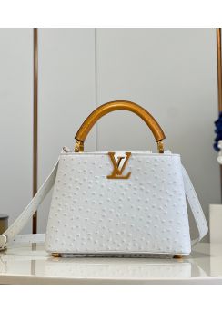 Louis Vuitton Capucines BB Tote Shoulder Bag White Ostrich Embossed Leather M93483