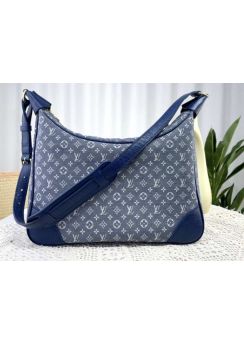 Louis Vuitton 2000s Monogram Mini Lin Boulogne Hobo Shoulder Bag Blue M95225 