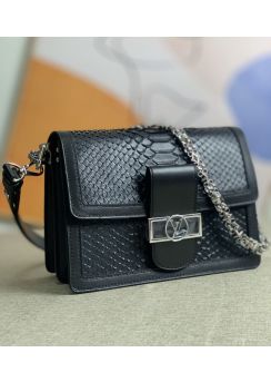 Louis Vuitton Dauphine MM Chain Handle Shoulder Bag Black Python Leather M21458