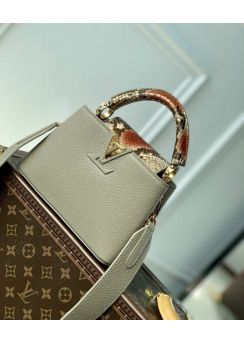 Louis Vuitton Capucines Mini Bag with Python Flap Handle Gray Leather M81310 