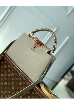 Louis Vuitton Capucines PM Bag with Python Flap Handle Gray Leather M81310 