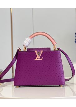 Louis Vuitton Capucines BB Tote Shoulder Bag Purple Ostrich Embossed Leather M93483