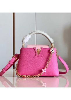 Louis Vuitton Capucines Mini Bag with Monogram Metallic Flowers Rose Pink Leather M22375 