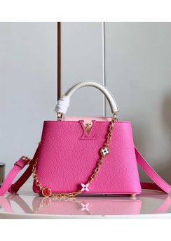 Louis Vuitton Capucines BB Bag with Monogram Metallic Flowers Rose Pink Leather M22375 