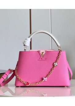 Louis Vuitton Capucines PM Bag with Monogram Metallic Flowers Rose Pink Leather M22375 