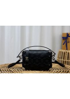 Louis Vuitton Side Trunk Top Handle Bag Black Monogram Debossed Calfskin Leather M21709