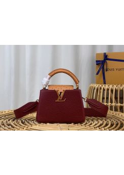 Louis Vuitton Capucines Mini Tote Shoulder Crossbody Bag Burgundy Leather and Ostrich Leather m59065 