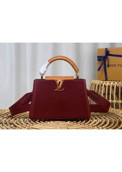 Louis Vuitton Capucines BB Tote Shoulder Crossbody Bag Burgundy Leather and Ostrich Leather N92175