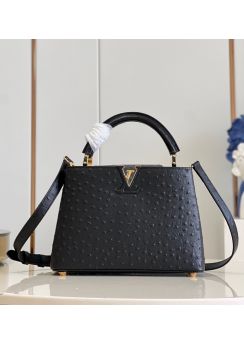 Louis Vuitton Capucines BB Tote Shoulder Bag Black Ostrich Embossed Leather M93483