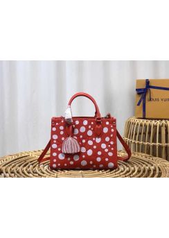 Louis Vuitton LV x YK Onthego PM Red Leather Tote Bag with Infinity Dots m46412 