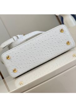 Louis Vuitton Capucines PM Tote Shoulder Bag White Ostrich Embossed Leather M93483