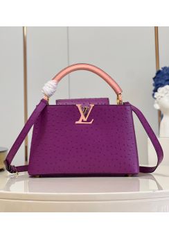 Louis Vuitton Capucines PM Tote Shoulder Bag Purple Ostrich Embossed Leather M93483