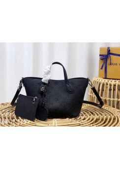 Louis Vuitton Blossom PM Tote Shoulder Crossbody Bag Black Mahina Calfskin Leather M21849