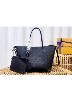 Louis Vuitton Blossom MM Tote Shoulder Crossbody Bag Black Mahina Calfskin Leather M21852
