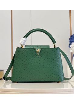 Louis Vuitton Capucines PM Tote Shoulder Bag Green Ostrich Embossed Leather M93483